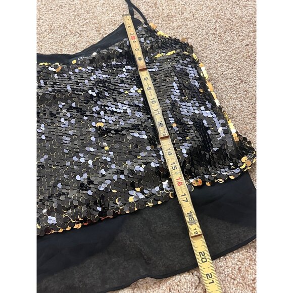 OThread Sequin Camisole Top Womens Small Black Gold Glam Holiday City Whimsigoth - Picture 8 of 8